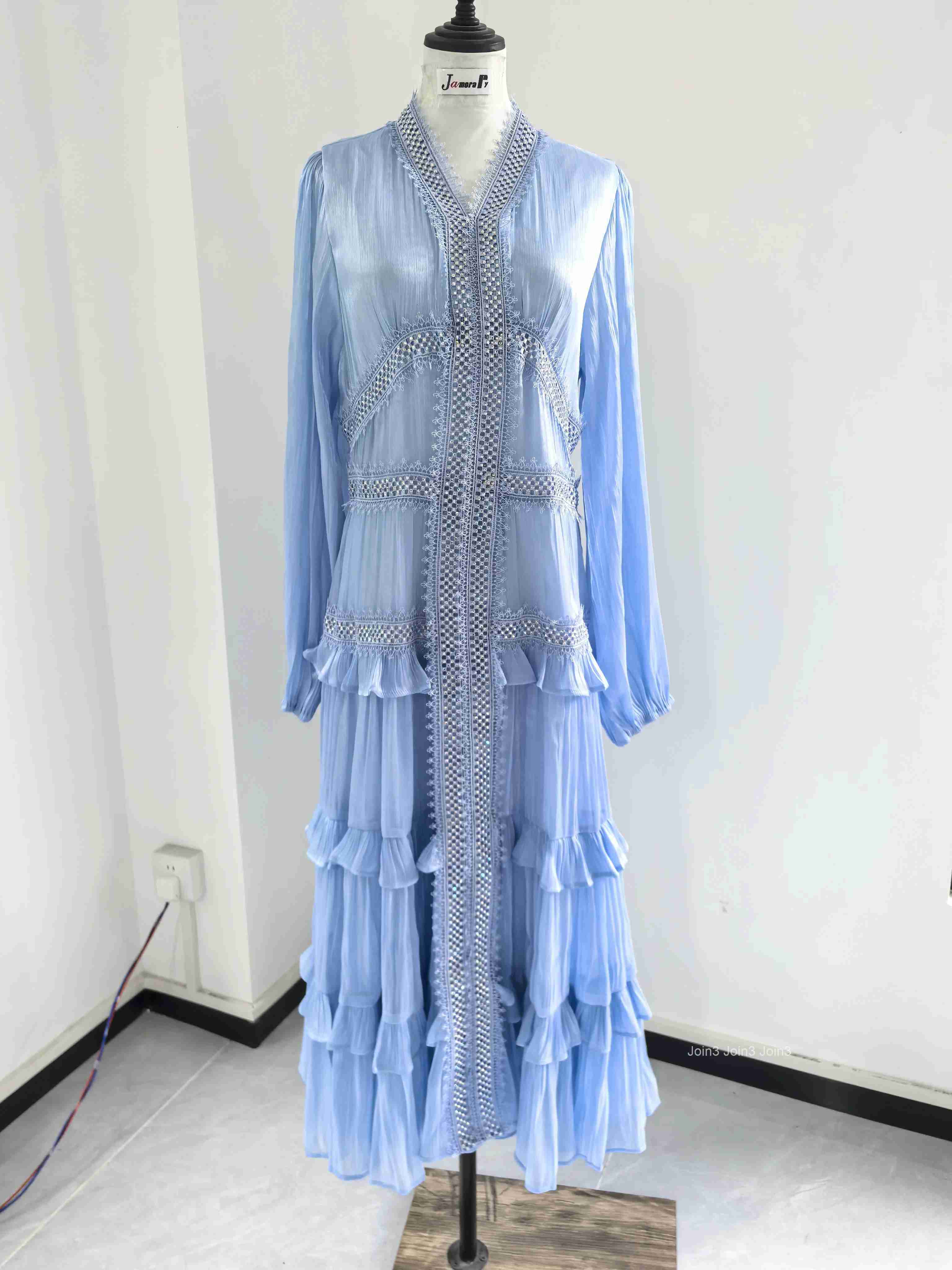 Rhainstone Luxury Formal Evening Maxi Dress Women Summer Autumn Long Sleeve Cake Dresses Faux Silk Loose Big Size Party Vestidos