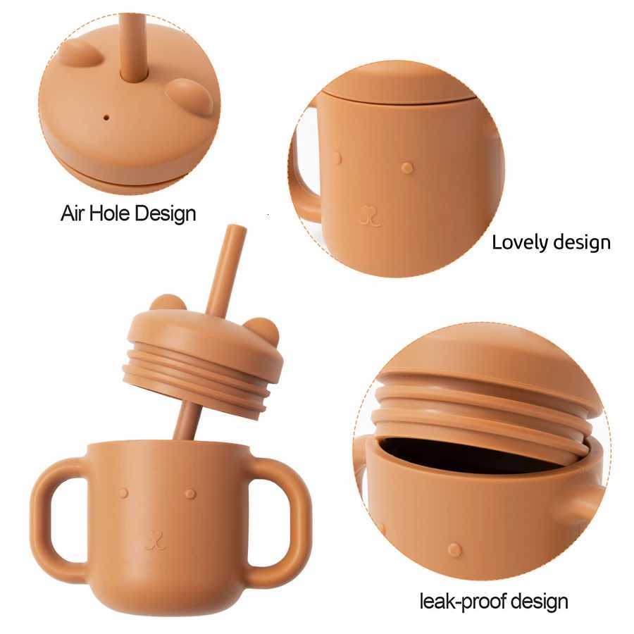 100% BPA Free Safe Baby Cup Drinking Training Cartoon Shape Cup Baby Silicone Sippy Cups With Straw For Toddler Baby Items X250806