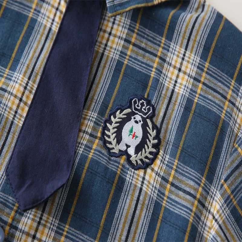 2025 Summer Boys Short-sleeved Shirt Children Square Neckline Plaid Shirt Baby White Cotton Casual Little Shirt X250806