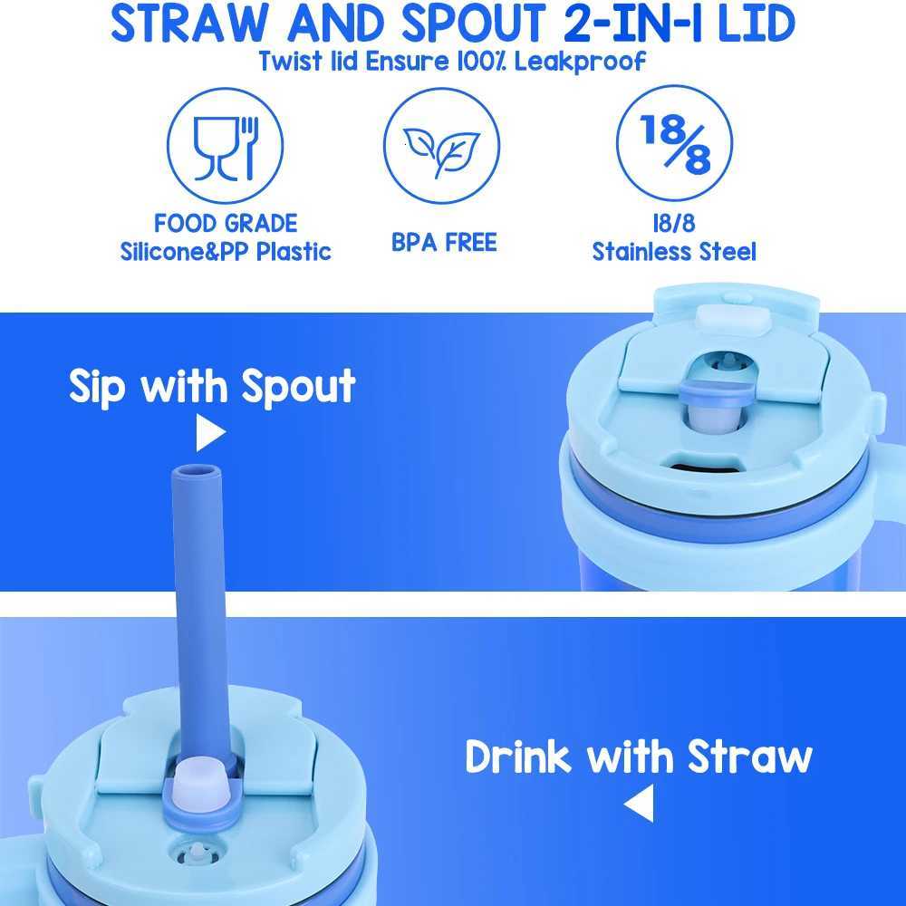 420ML Kids Insulated Tumbler With Straw Leak Proof Thermos Bottle With Handle Stainless Steel Travel Mug For Toddlers BPA Free X250806