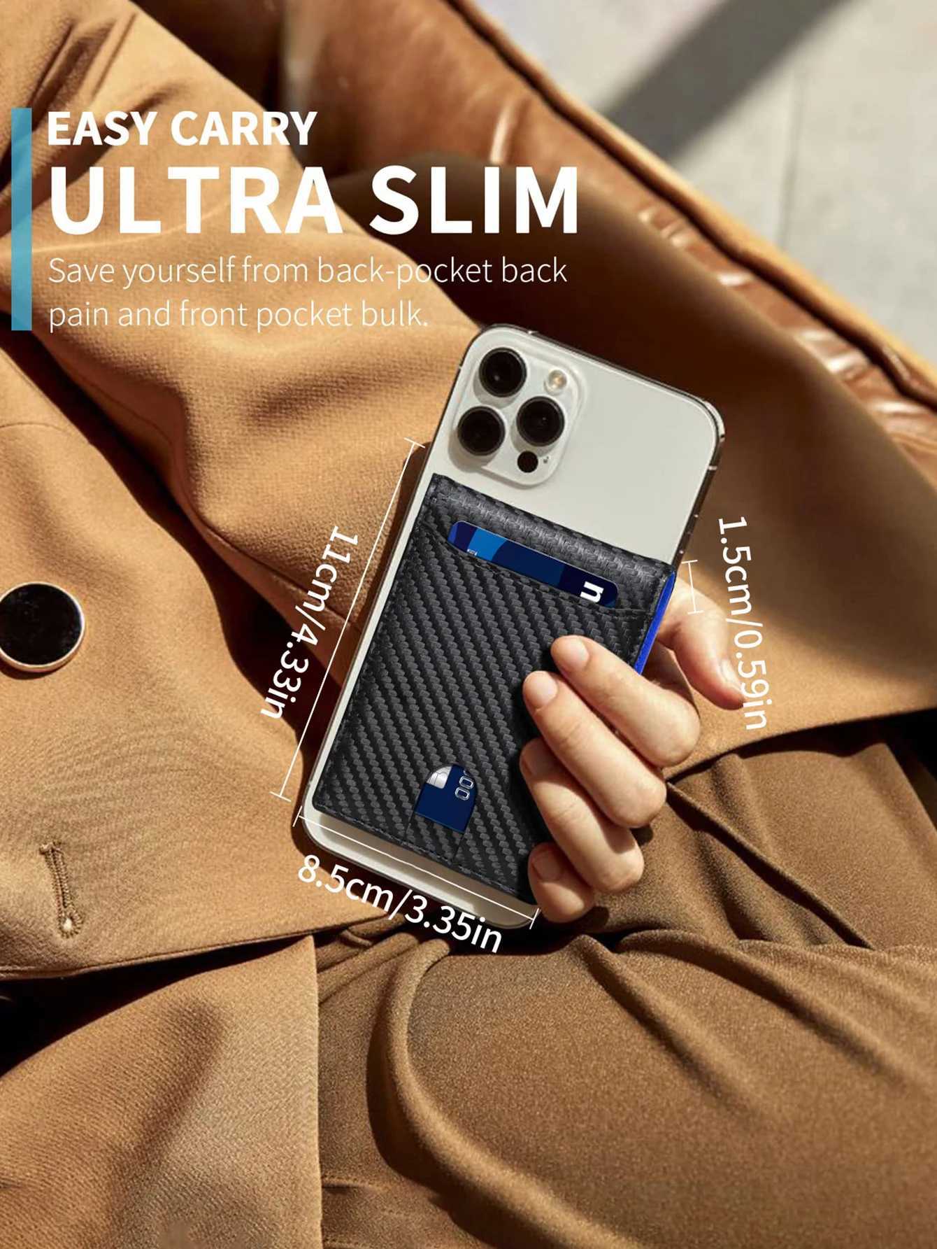 Mens Ultra-Thin RFID Double Fold Wallet Minimalism Carbon Fiber Pattern Ultra-Thin Card Holder Fashionable Wallet with ID Window XJ250806