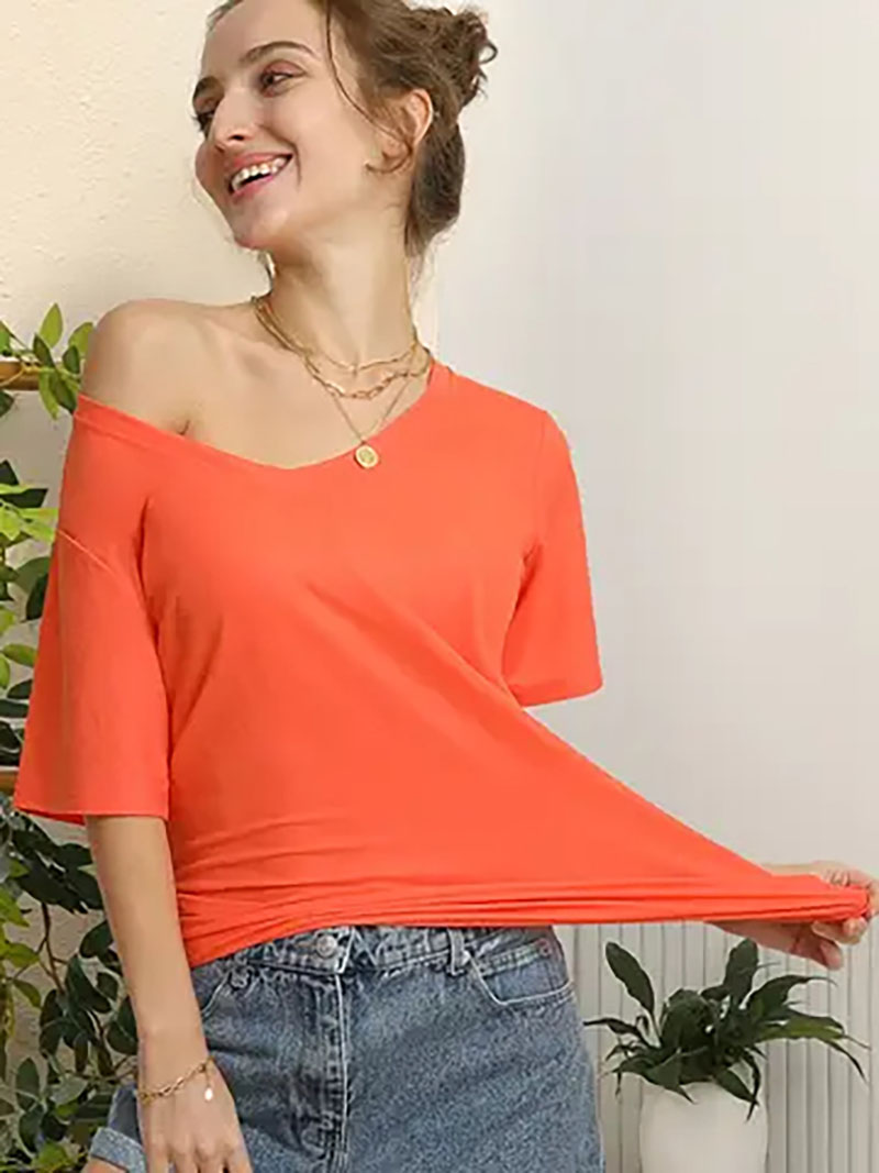 Round neck soft modal open back T-shirt top Fashionable, comfortable and simple CWTTS415