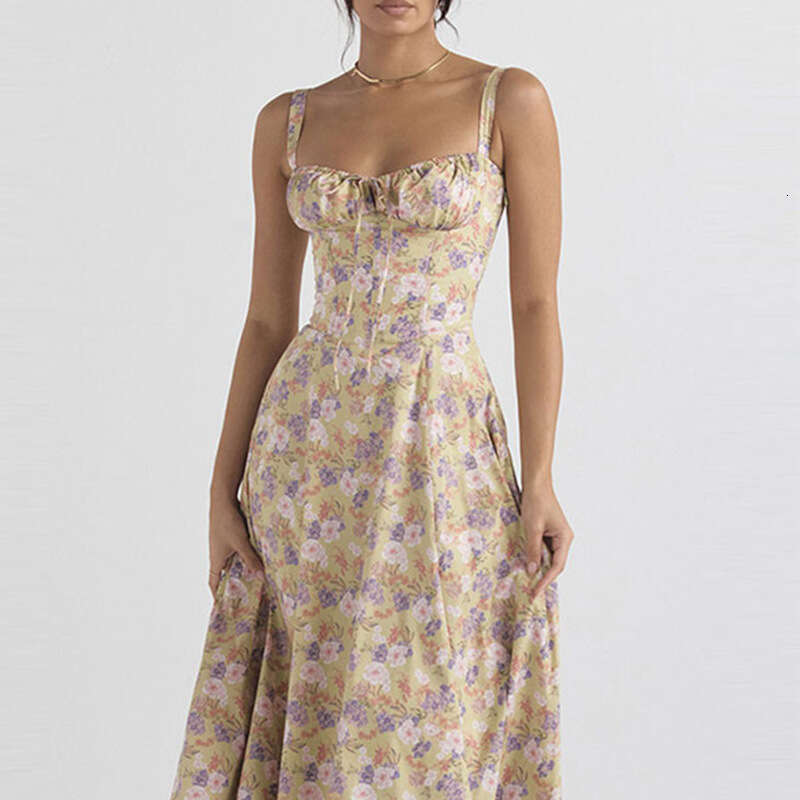 Women's New Printed Waist-Cinching Sleeveless Camisole Sexy Dress B5