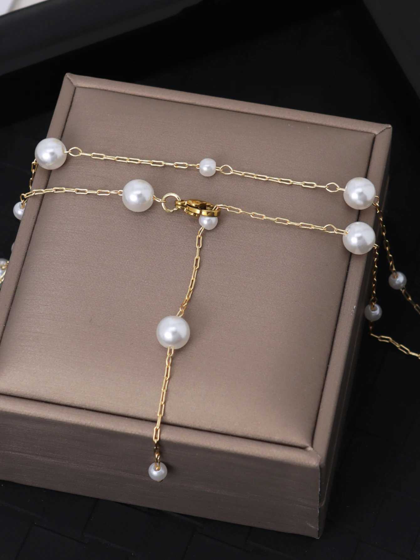 Elegant Womens Fashionable Long Chain Imitation Pearl Adjustable Y-shaped Necklace Banquet Jewelry Accessories Y250805