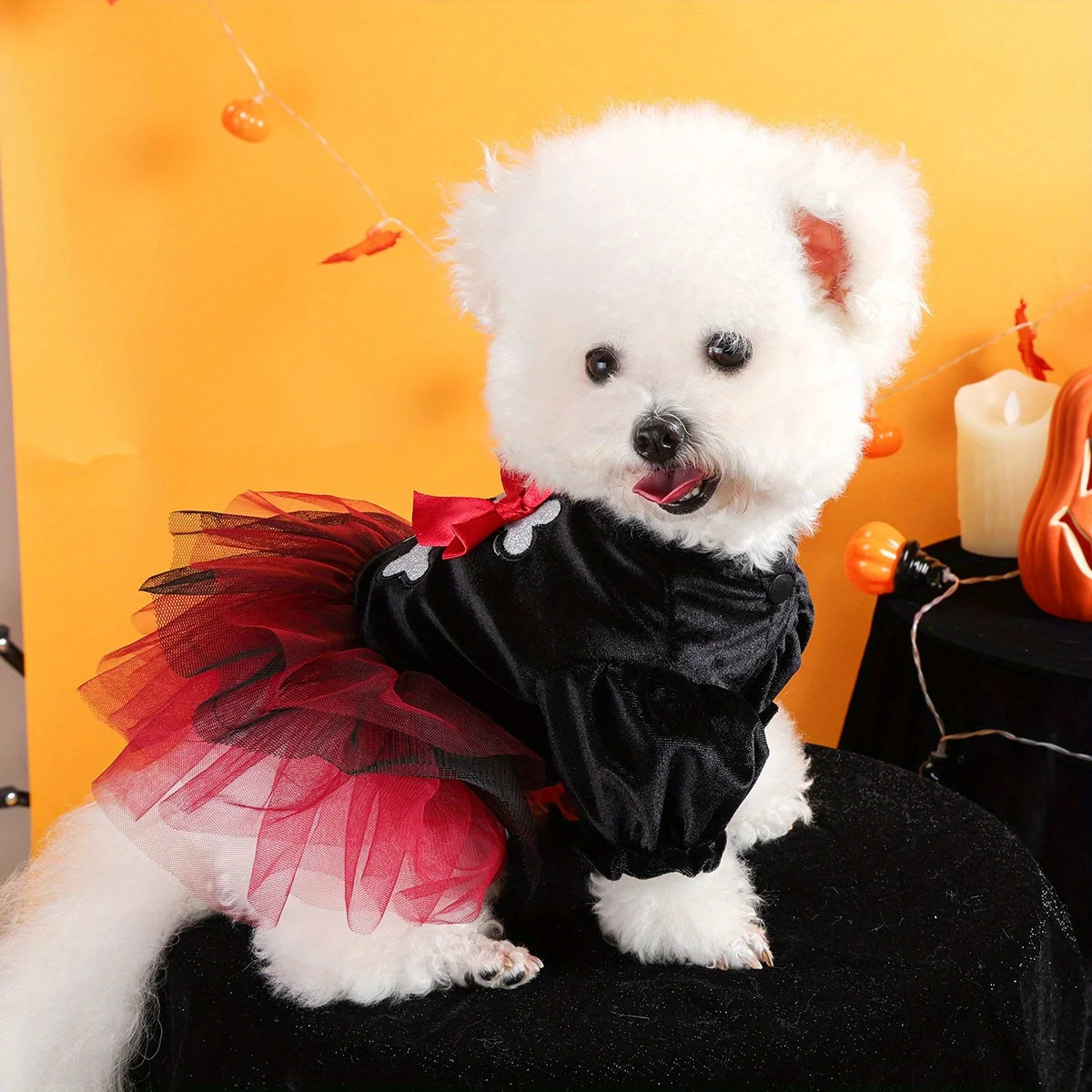 Halloween Pirate Wedding Dress Pet Clothes Dog Cat Black Thermal Dress Funny Red Skull Splicing Open Button Dress 250805
