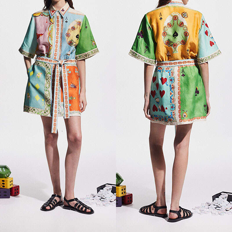 New Women's Fashion Casual Printed Shirt Elegant Short Summer Dress B5