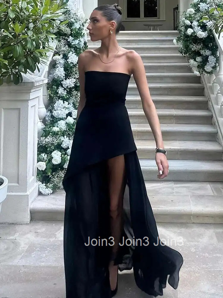 Mozision Elegant Strapless Sexy Maxi Dress For Women Gown With Scarf Off-shoulder Sleeveless Backless Split Beach Long Dress