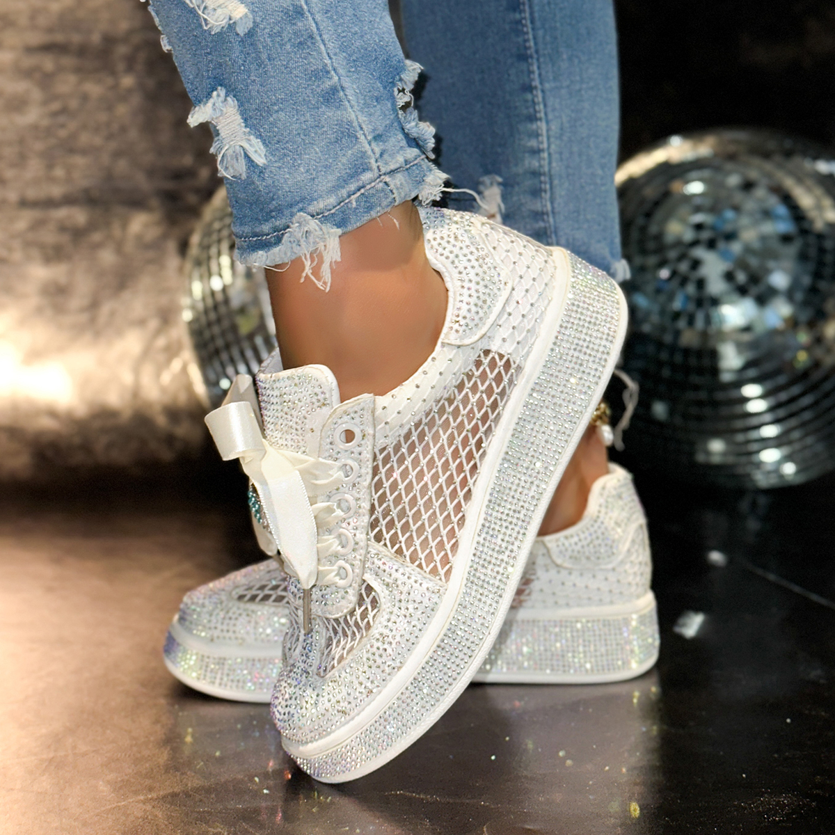 2025 summer New Women's luxury Sneakers Mesh breathable Thick Bottom Casual Shoes Full Crystal Diamond Versatile Trendy designer Shoes Female Out