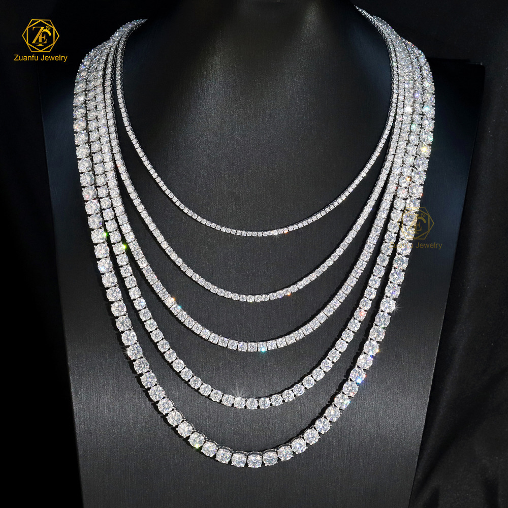 Wholesale 925 Silver 18K White Gold Plated Tennis Chain VVS Diamond Iced Moissanite 3mm 4mm 5mm Necklace Hip Hop Style