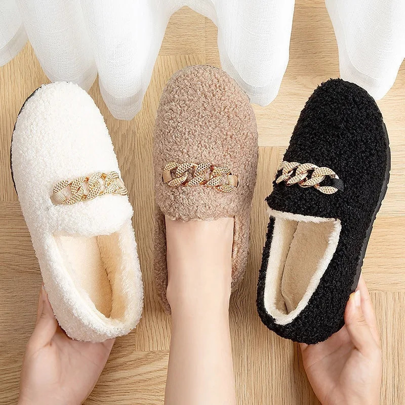 Womens Slippers Warm Short Plush Lining House Shoes Moccassins Slip on Fashion Lady Flats Loafers Non Slip 250731
