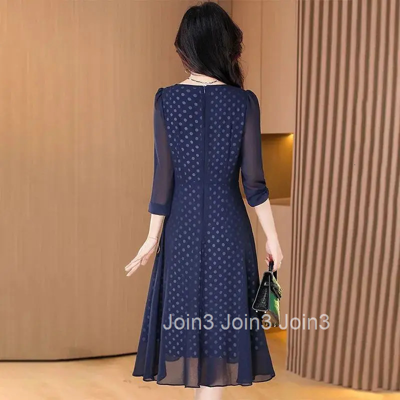 Elegant V-Neck Printed Spliced Chiffon Polka Dot Midi Dress Womens Clothing Spring Summer New Loose Chic Ladies Dresses