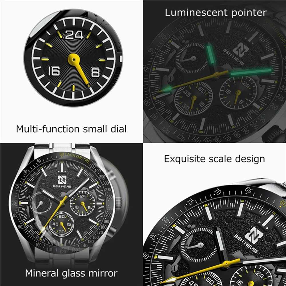 44.5mm Quartz Luxury Leather Strap Wrist Install Quartz Mens 3ATM Diving Wrist W250806