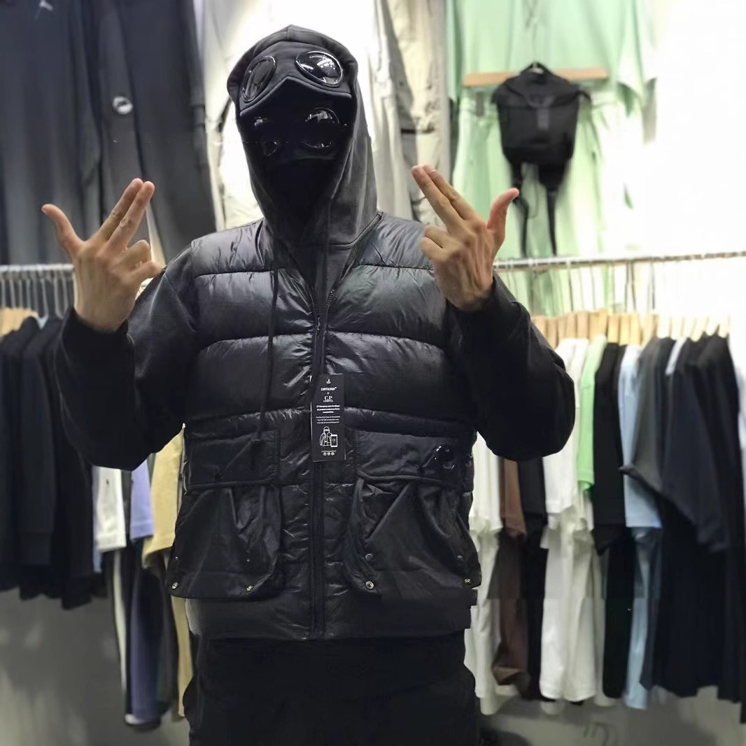 Fashion Winter Cp Retro V-neck Vest Men's Women's Cotton Vest Jacket Badge Solid Color warm cotton jacket