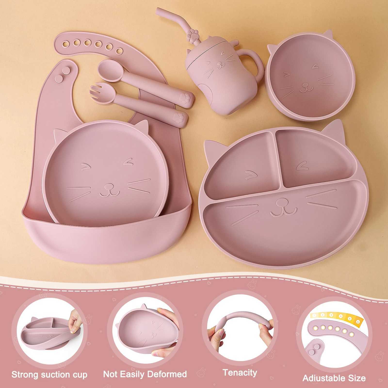 7Pcs/set Baby Silicone Plate Spoon Set Baby Feeding Silicone Bowl Baby Dishes BPA Free Silicone Portable Tableware for Children X250806