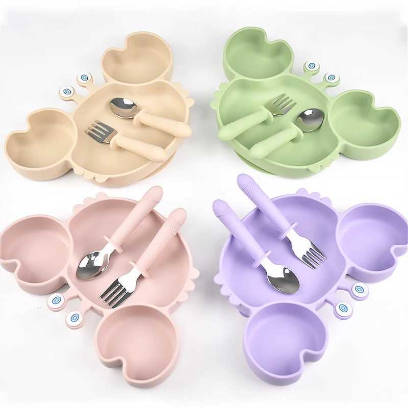 3PCS Childrens Tableware Set Baby Eating Food Training Silicone Tableware Set Baby Sucker Feeding Dishes Plate With Spoon Fork X250806