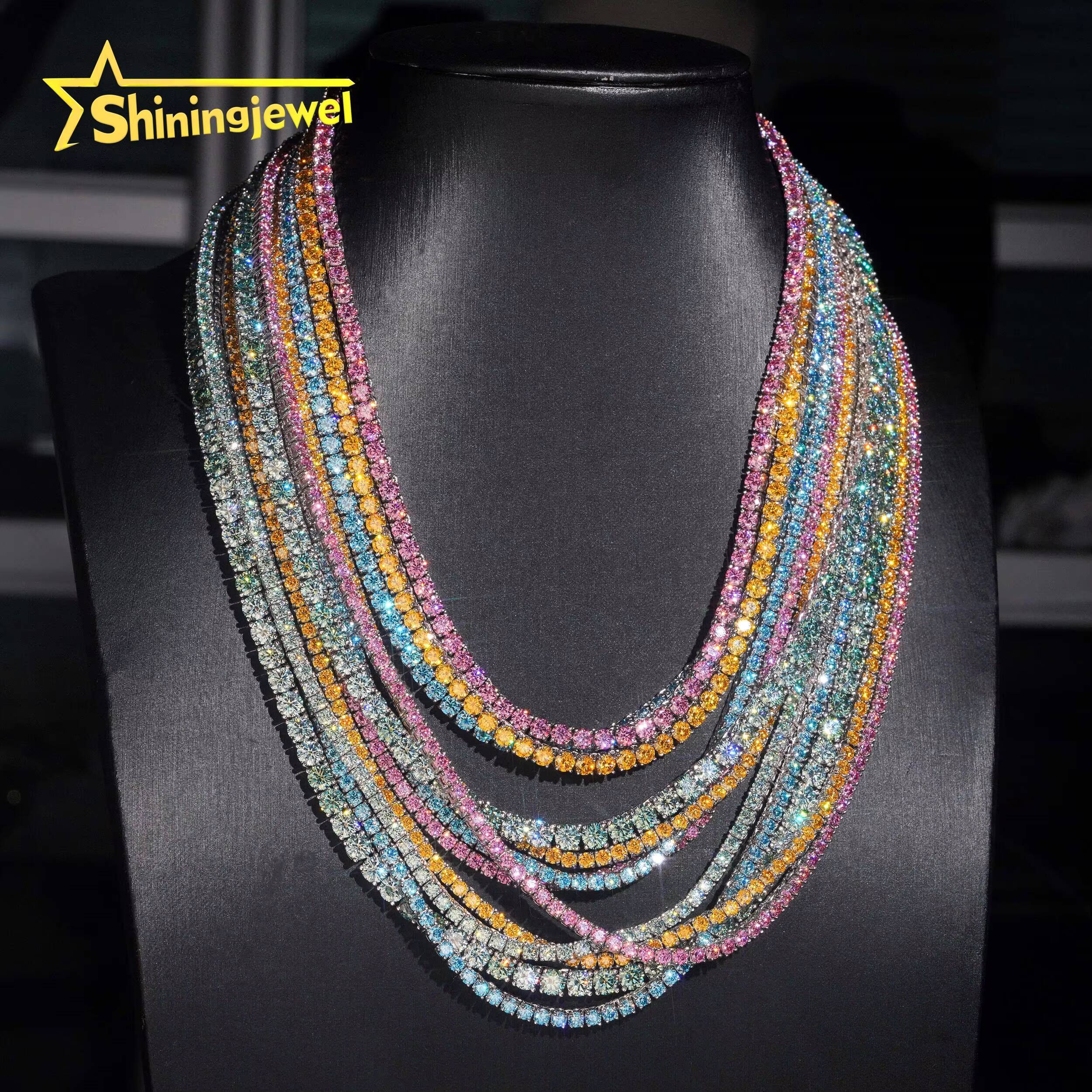 Classic Popular Pink Blue Yellow 925 Sterling Silver Hip Hop Color VVS Moissanite Tennis Chain