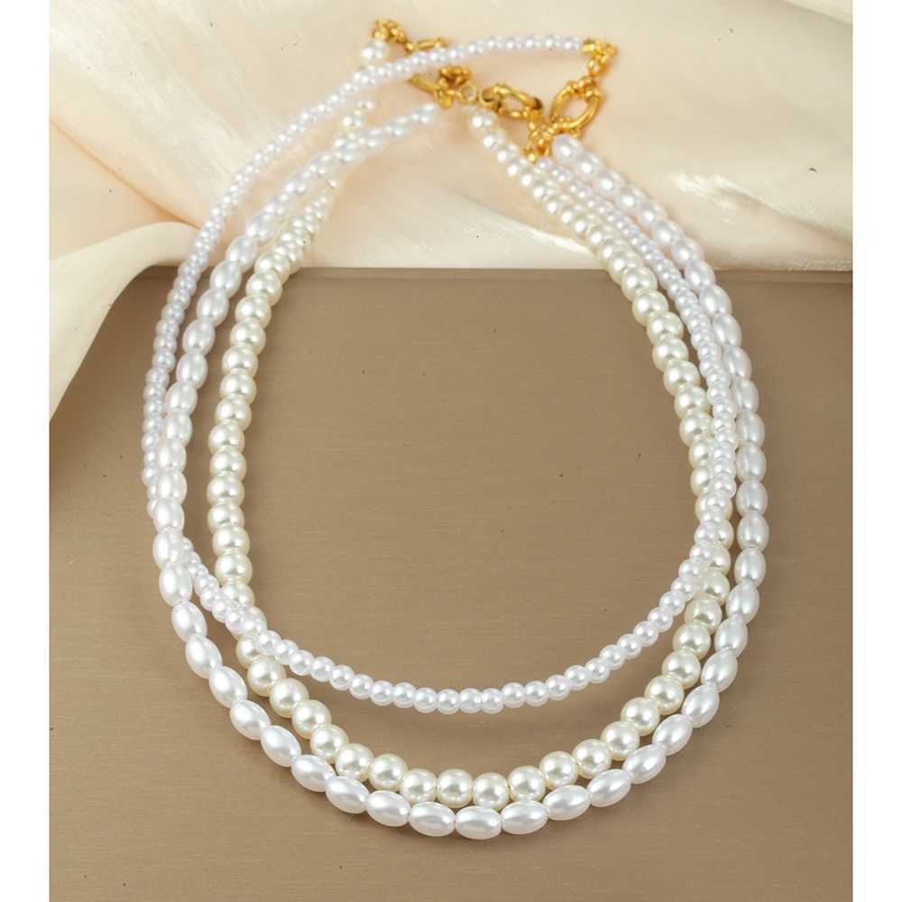 Womens Luxury Imitation Pearl Necklace Stainless Steel Golden Spring Buckle Chain Choker Neck Womens Jewelry Birthday Gifts Y250805