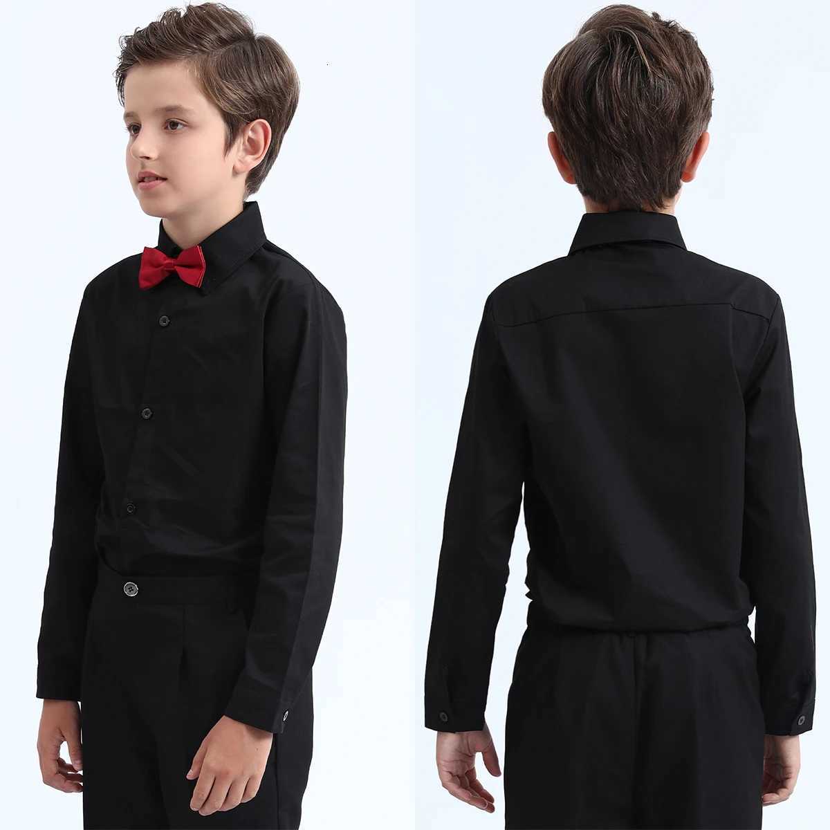 Boys Dress Shirt Kids School Uniform Long Sleeve with Bowtie Formal Gentleman Gift Performance Ceremony Clothes White 6 to 14 years X250806