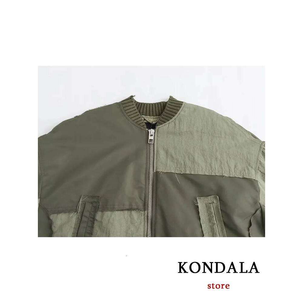 Streetwear Armygreen Bomber Women Patchwork Zipper Pockets Oversized Jackets Fashion Winter Spring Coats