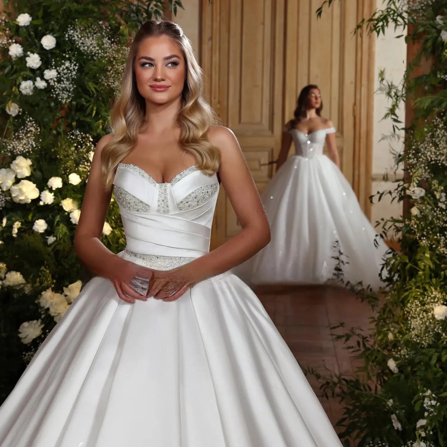 2025 Exquisite Classic Wedding Dresses Sweetheart Beads Pearls Lace Up A Line Satin Church Bride Bridal Formal Grown Vestidos De Noiva