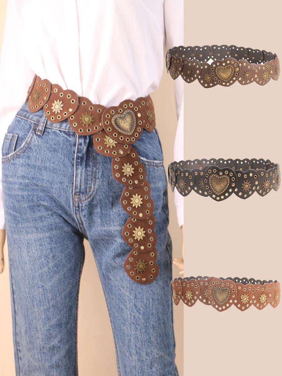 Womens Punk Peach Blossom Eyestay Rivet Mouth Connection Waist Decorate Cowgirl Style Belts For Ladies Outgoing Jeans Dress 250806