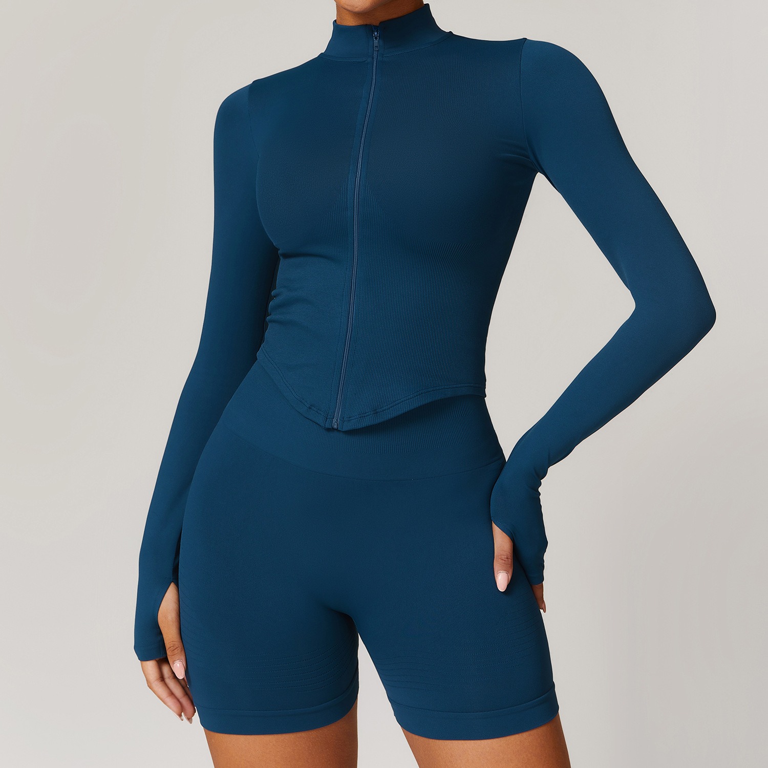 Women Zip Up Long Sleeve Yoga Jacket High Neck Tight Fit Quick Dry Workout Top