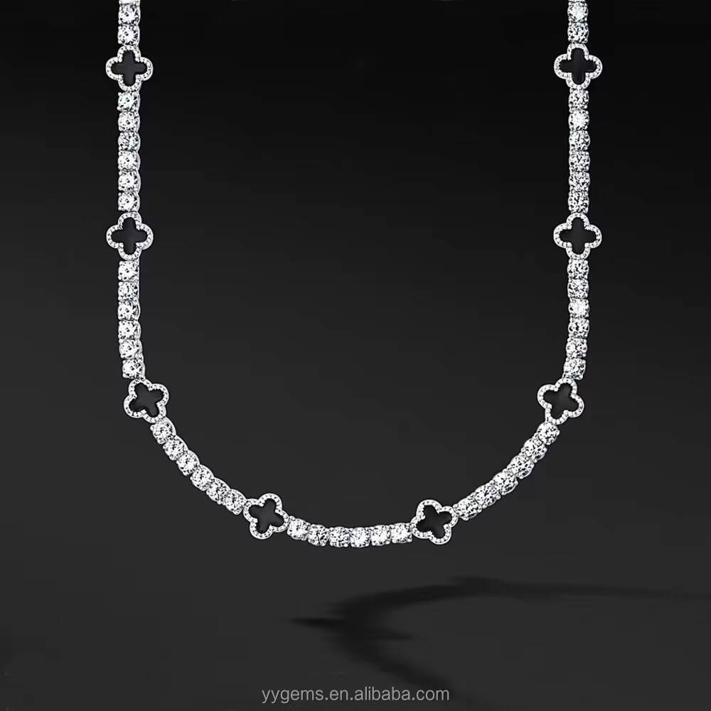 Hot Sale Clover Tennis Chain Wide 925 Sterling Silver Chain for Men Women VVS Moissanite Clover Tennis Link Chain