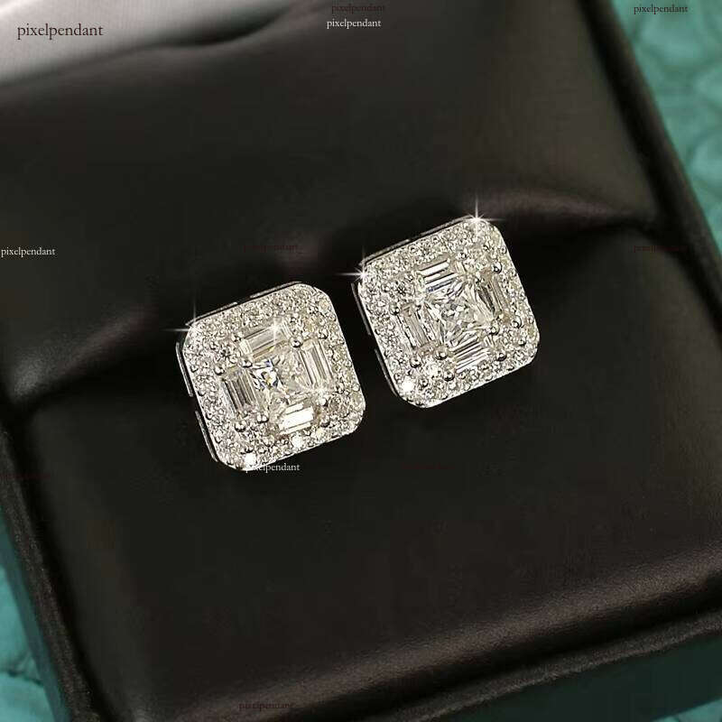1.16 CTW Fancy Cut Princess Baguette Earrings With GRA Jewelry Fresh Same Design Men's Sier Moissanite Studs