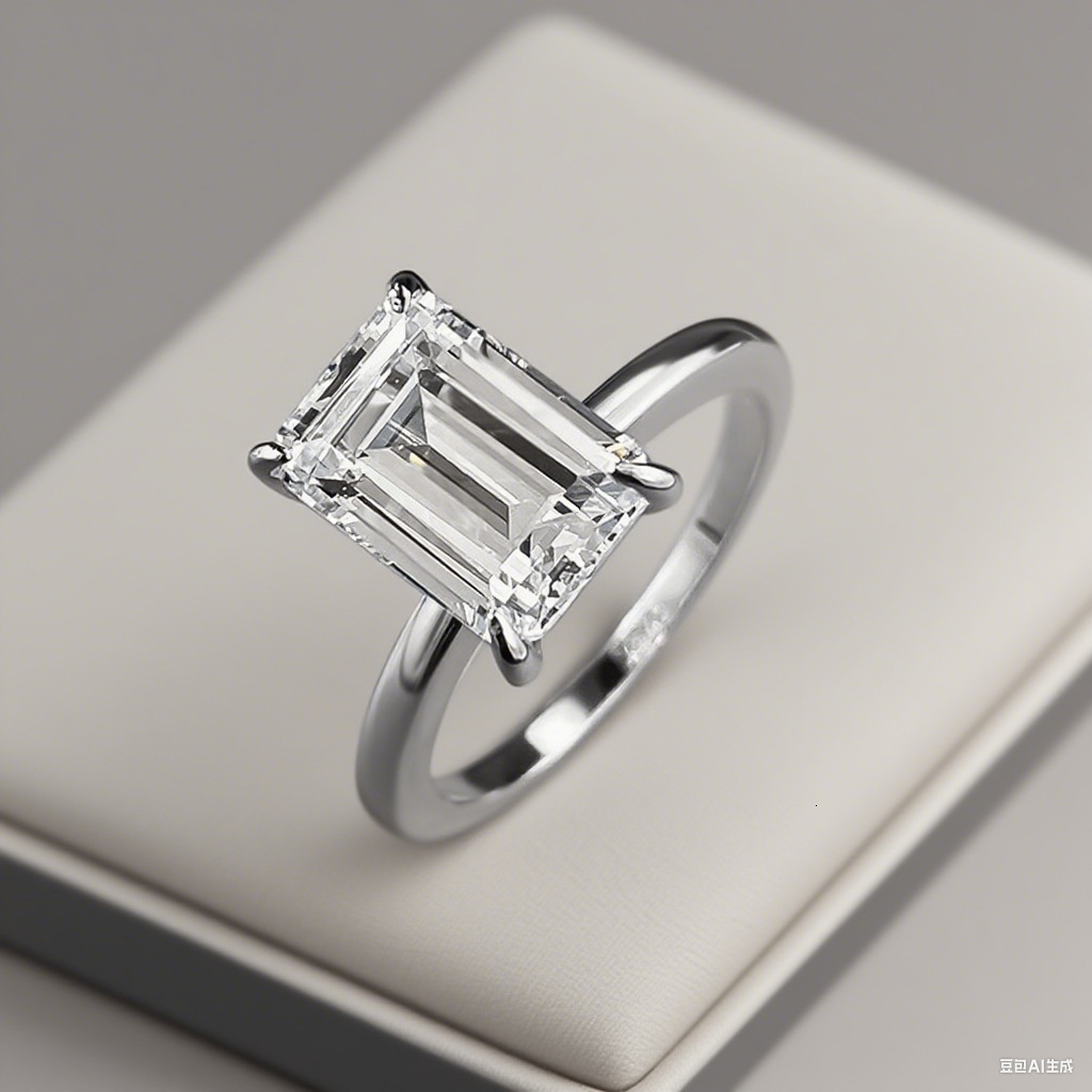 Hui Zhi Wing Jewelry New S Silver High Carbon mond Emerald Cut Rectangular 7*10mm Ring