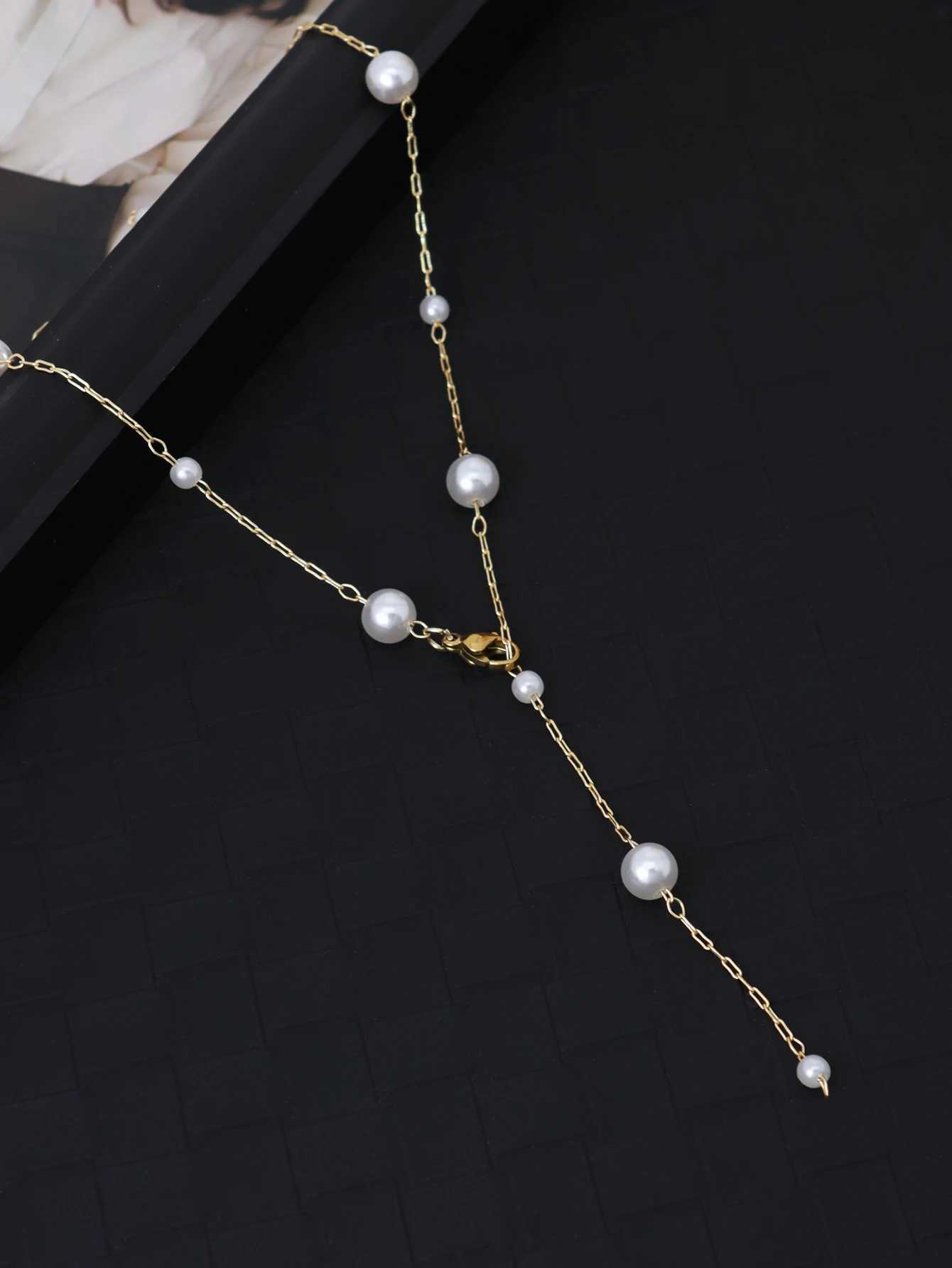 Elegant Womens Fashionable Long Chain Imitation Pearl Adjustable Y-shaped Necklace Banquet Jewelry Accessories Y250805