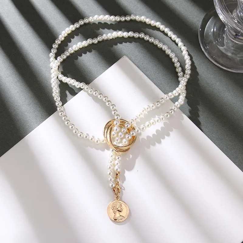 Vintage Pearl Pendant Necklace for Women Elegant Beaded Long Tassel Sweater Collar Chain Accessories Temperament Fashion Jewelry Y250805