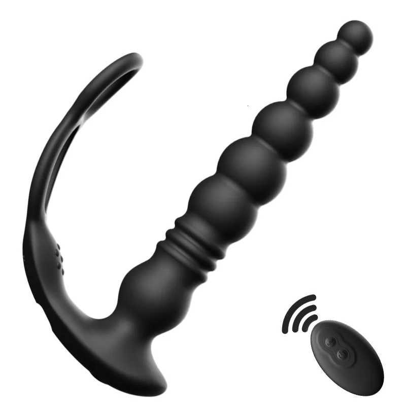 Male Prostate Massager Telescopic Anal Vibrator with Penis Ring Butt Plug Remote Control Wearable Anus Adult Sex Toy for Men Gay XJ250806