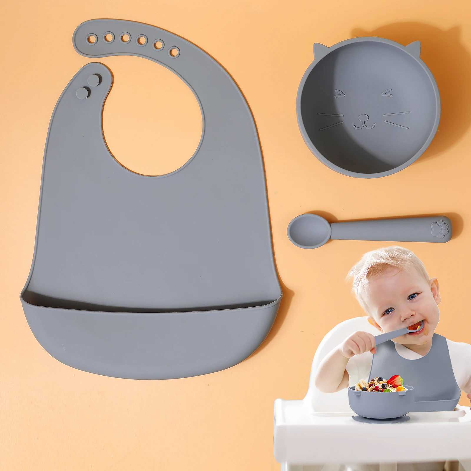 4PCS Food Grade Silicone Feeding Set Sucker Dishes Plate Self Feeding Bowl Sippy Cup BPA Free Toddler Meal Essentials X250806