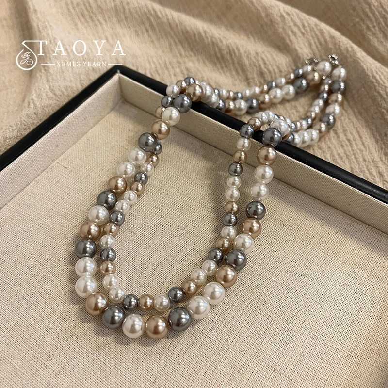 French Elegant Romantic Mixed Color Pearl Beaded Necklace 2025 Fashion Jewelry Sweet Accessories for Womens Collarbone Chain Y250805
