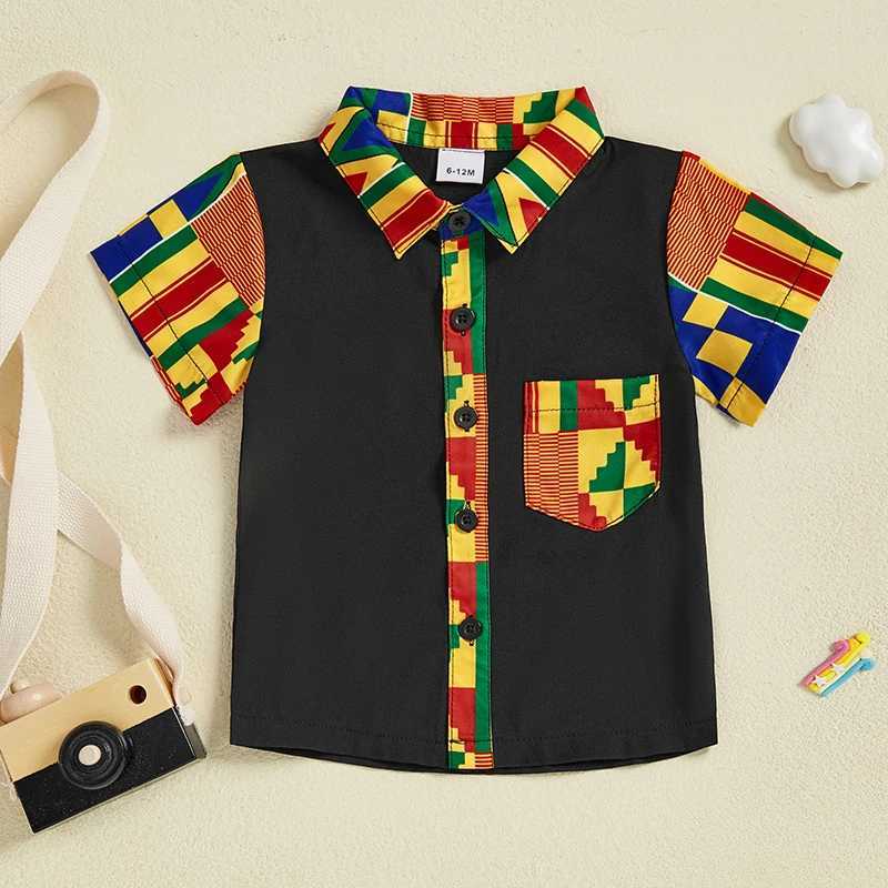 Toddler Boys Short Sleeve African Print Button Down Shirt Summer Tops Kids Casual Ethnic Style Blouse for Boys X250806