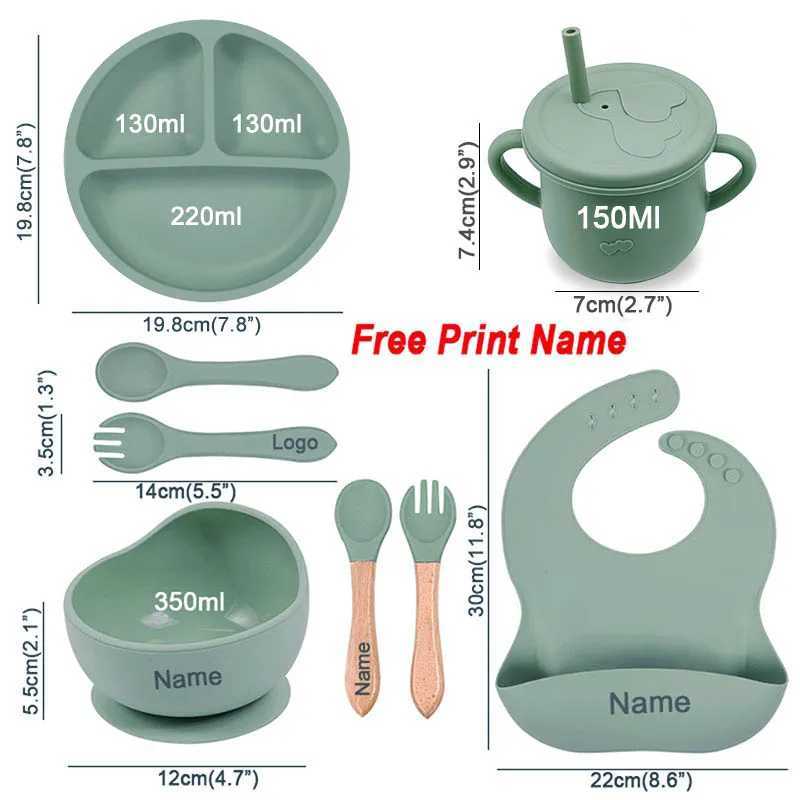 Personalized Name Baby Silicone Dishes Feeding Set Suction Cup Bowl Tableware Kids Bowl Spoon Fork Bib Feeding Set BPA Free X250806