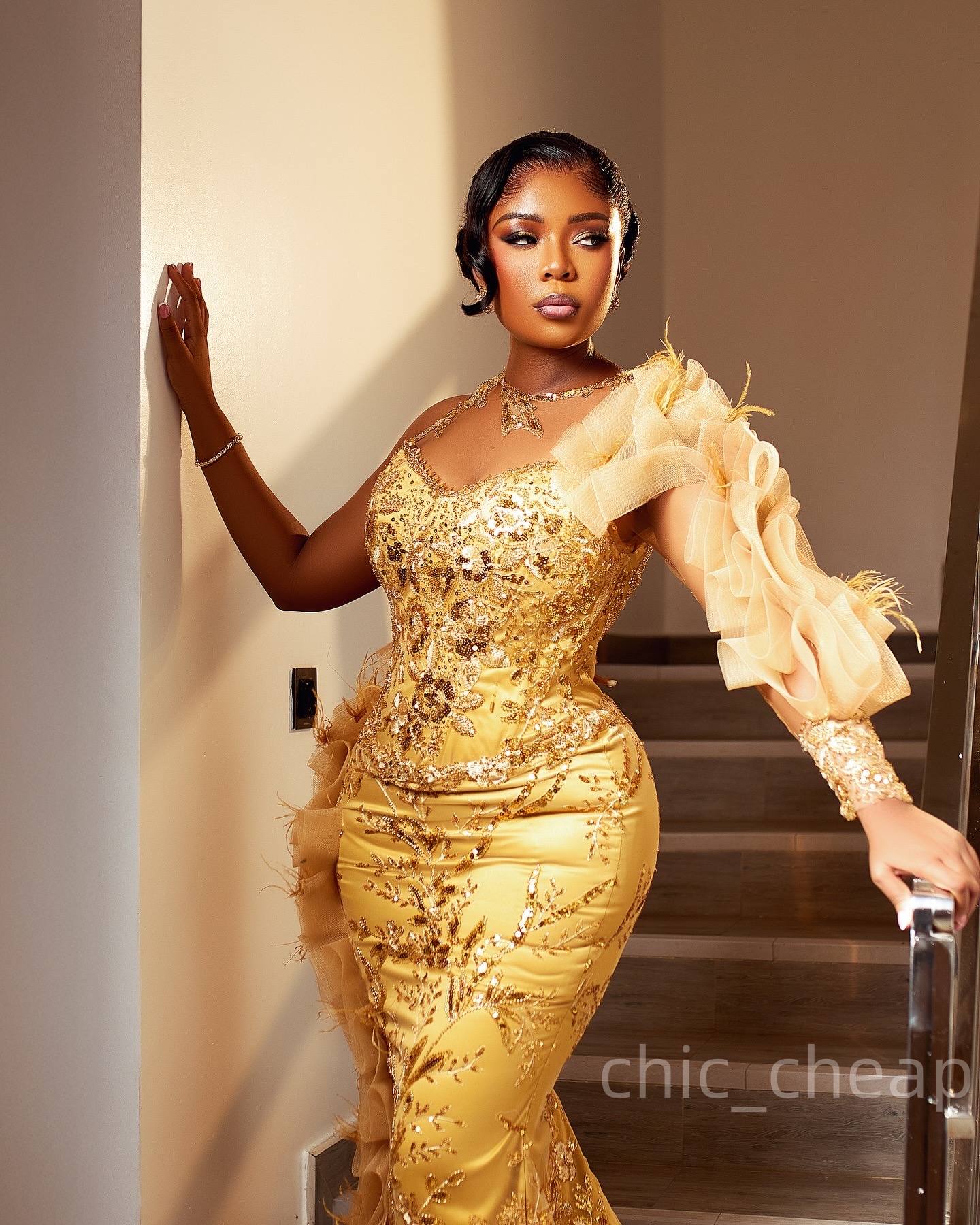 Mermaid Gold Prom Dresses 2025 Beaded Sequined Lace Sparkly Evening Formal Party Second Birthday Engagement Gowns Plus Size Dress For Special Occasion