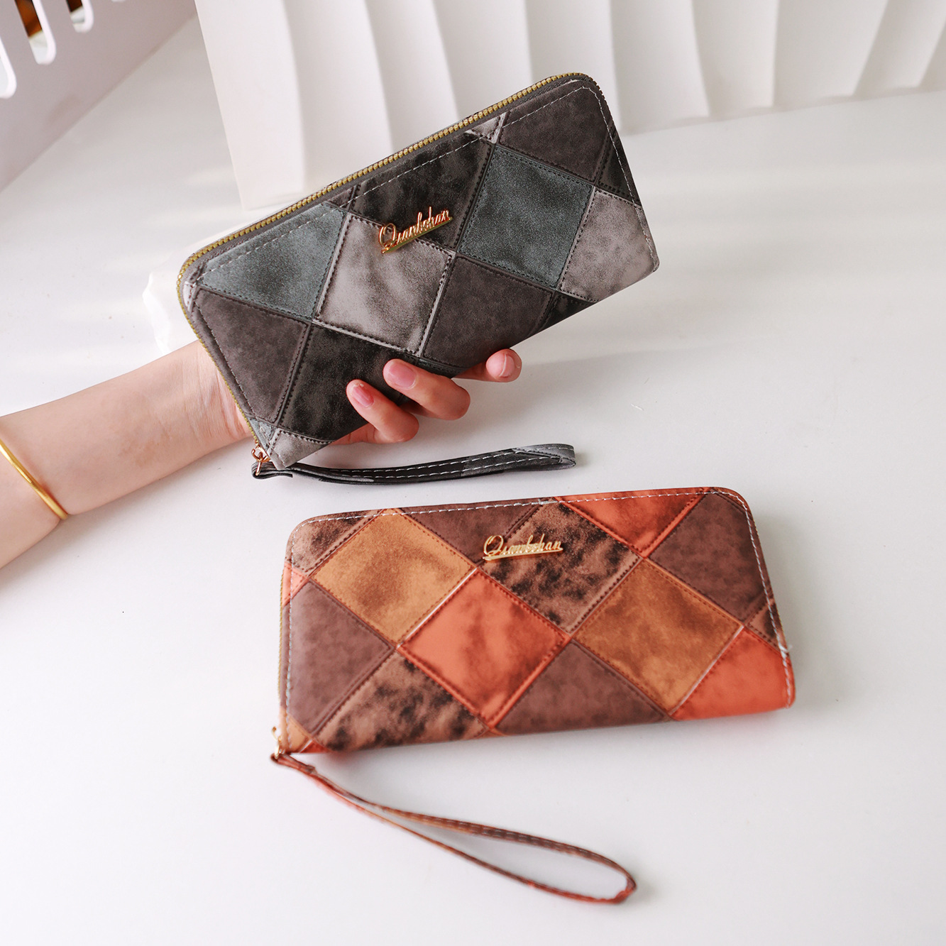 New Women Color Matching Embroidery Single Zipper Large Capacity Fashion Multi-Card Slot Wallet