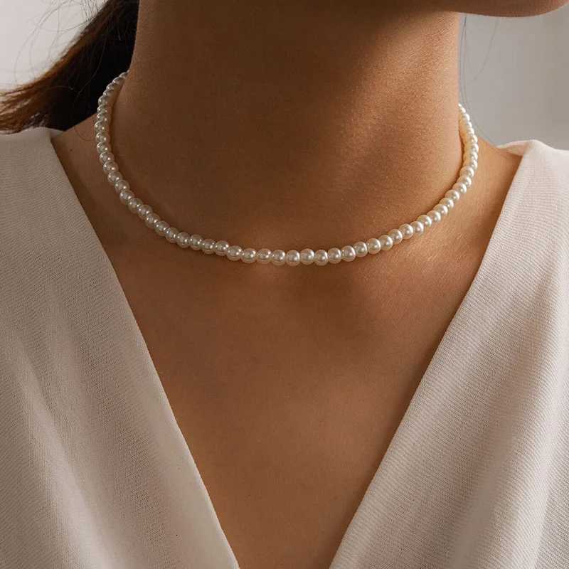 Aihua 4/6/8/10/14mm Elegant Imitation Pearl Beaded Choker Necklaces Collar for Women Wedding Bridal Party Jewelry Gifts Y250805