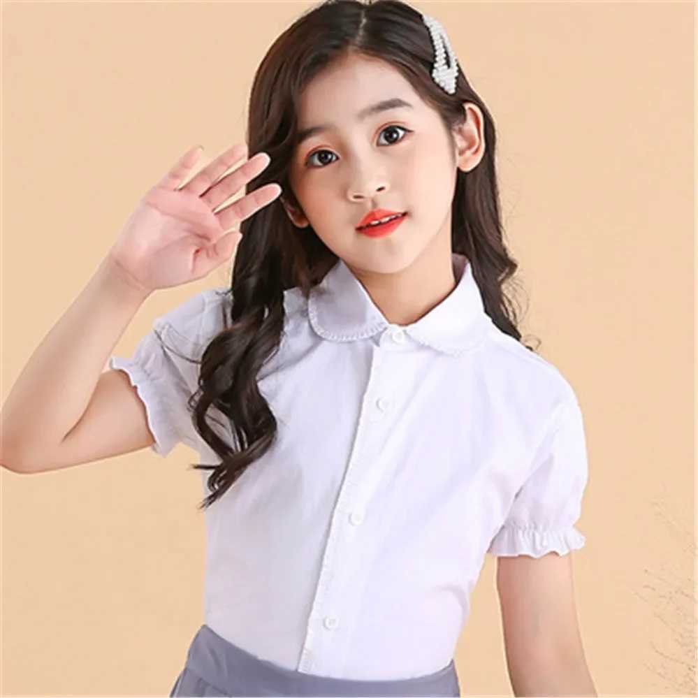 Girls Blouse Shirt Shirts Kids Children 6 8 10 12 Years Teen Girl White Short Sleeve Tops Cotton Baby Toddler Teenager School X250806