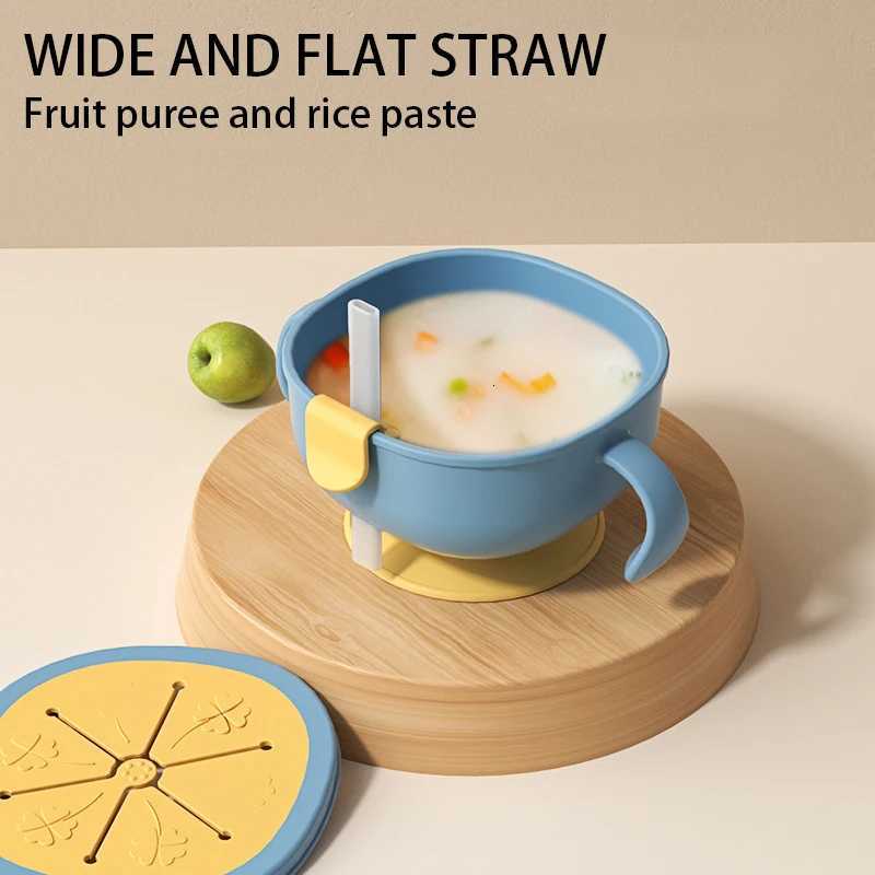 2PCS Straw Baby Sucker Bowl Baby Snack Bowl Tableware for Kids Waterproof Suction Bowl Children Dishes Kitchenware X250806