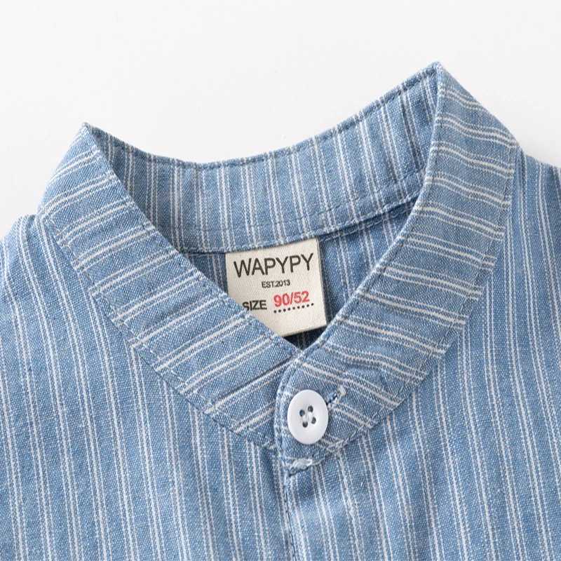 2025 Summer Children Striped Shirt Boys V-neck Short-sleeved Shirt Korean Version Style Baby Cotton Casual Top X250806