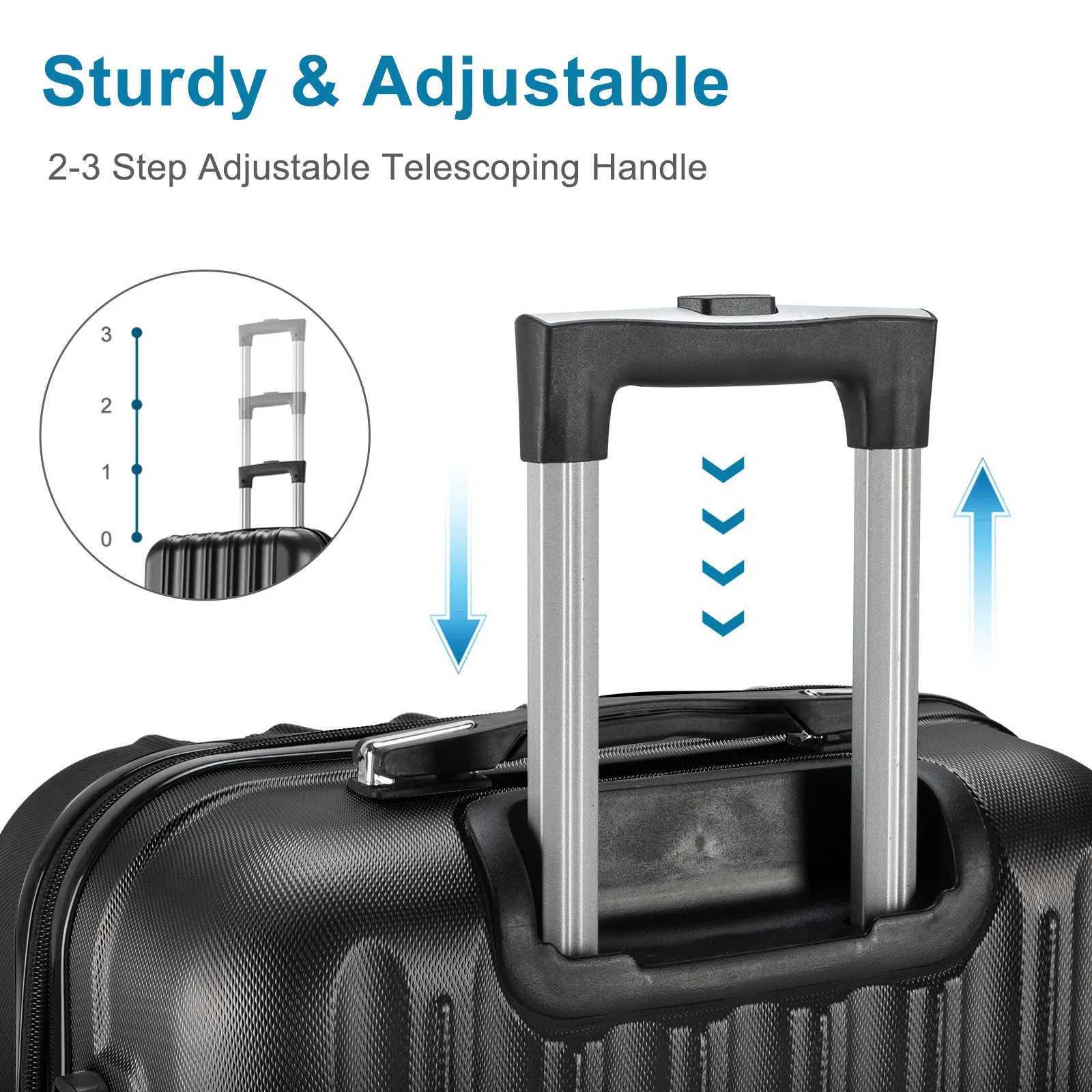 4 Piece Luggage Sets ABS Durable Suitcase Sets with Double Wheels and TSA Lock Black W250805