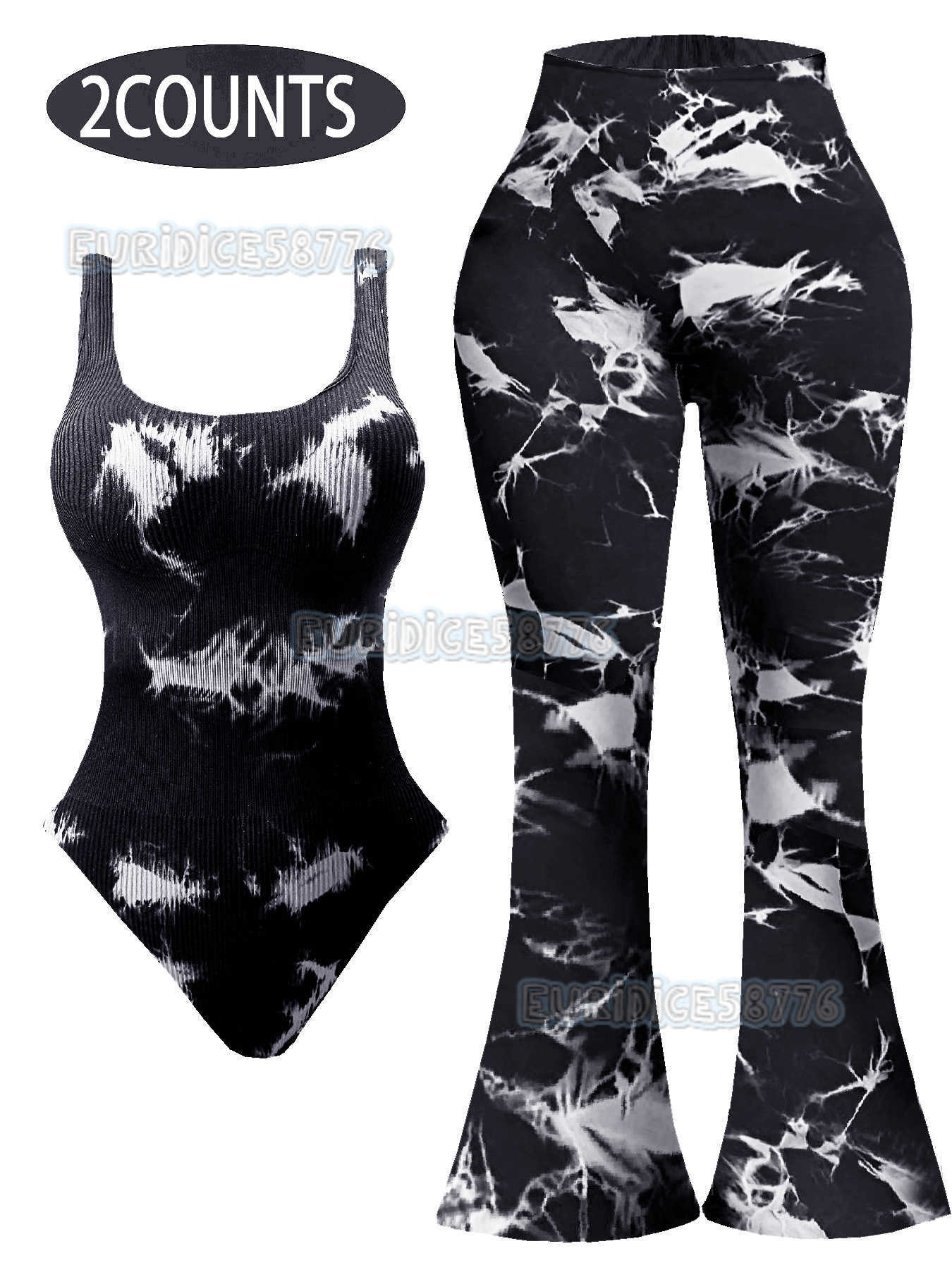 Seamless Tie-dye Yoga Wide-leg Pants for Women with Tight Top High Waist Hip-lifting Moisture-wicking Outdoor Sports Fitness H250806