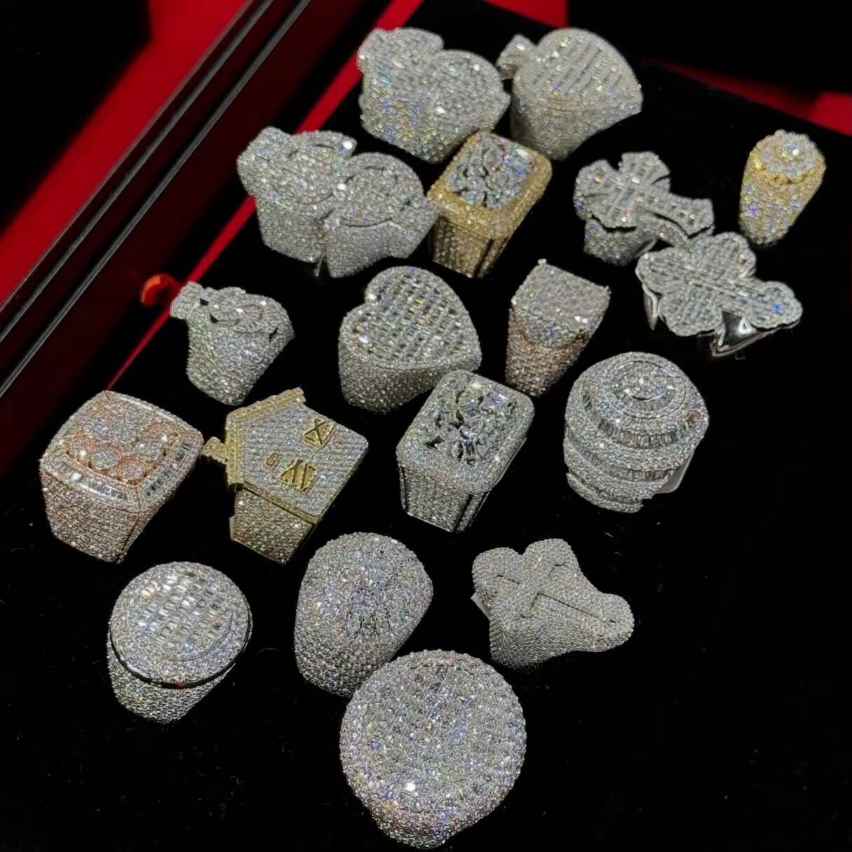 VVS Moissanite Cuban Link Ring for Men | 925 Sterling Silver Gold Plated Iced Out Hip Hop Diamond Band