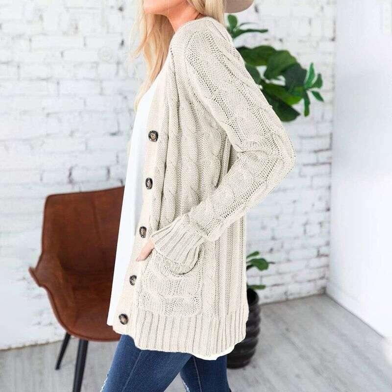 Women's Clothing style twisted cardigan sweater single breasted long sleeved woolen coat female