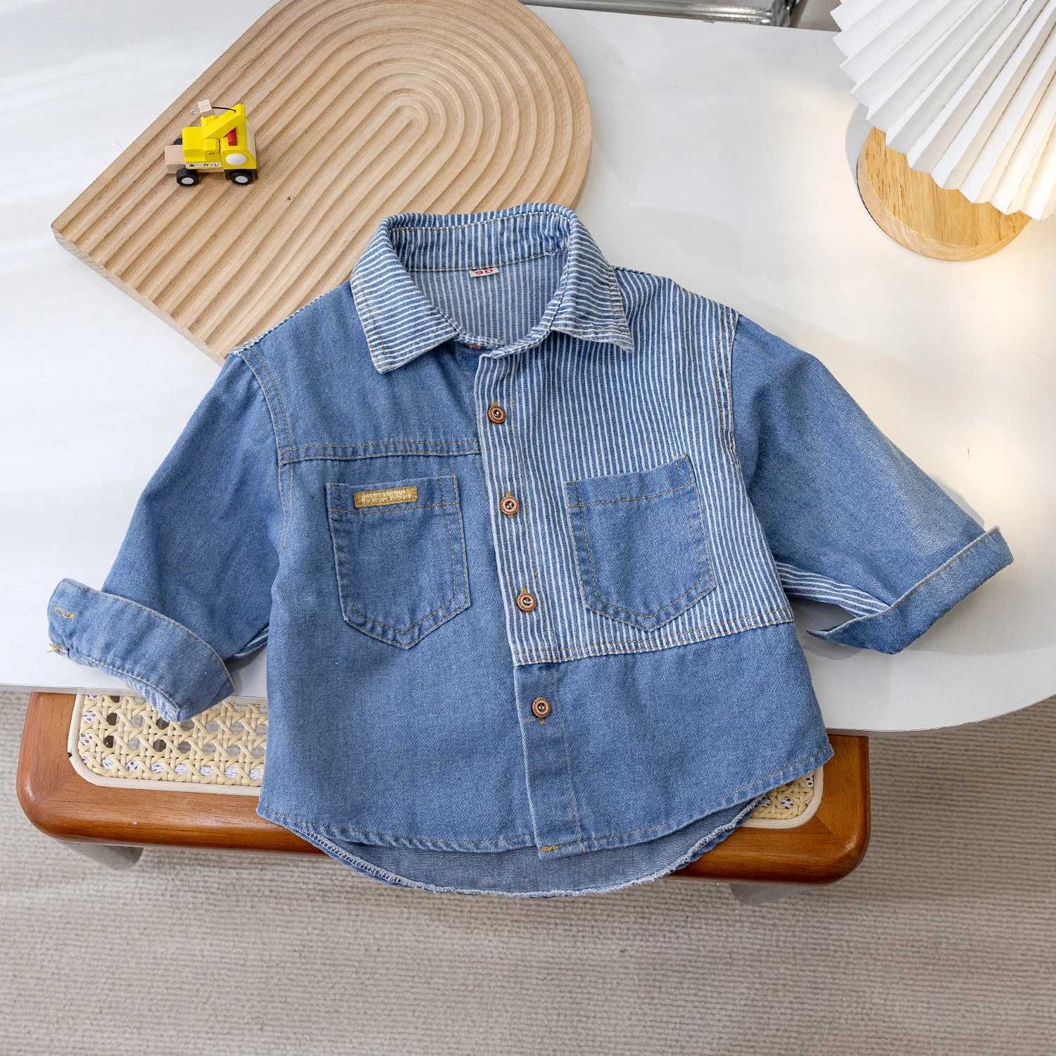 Baby Boys Striped Contrasting Soft Denim Shirt Spring Autumn Long Sleeve Single-breasted Casual Jean Shirt Boys Tops X250806