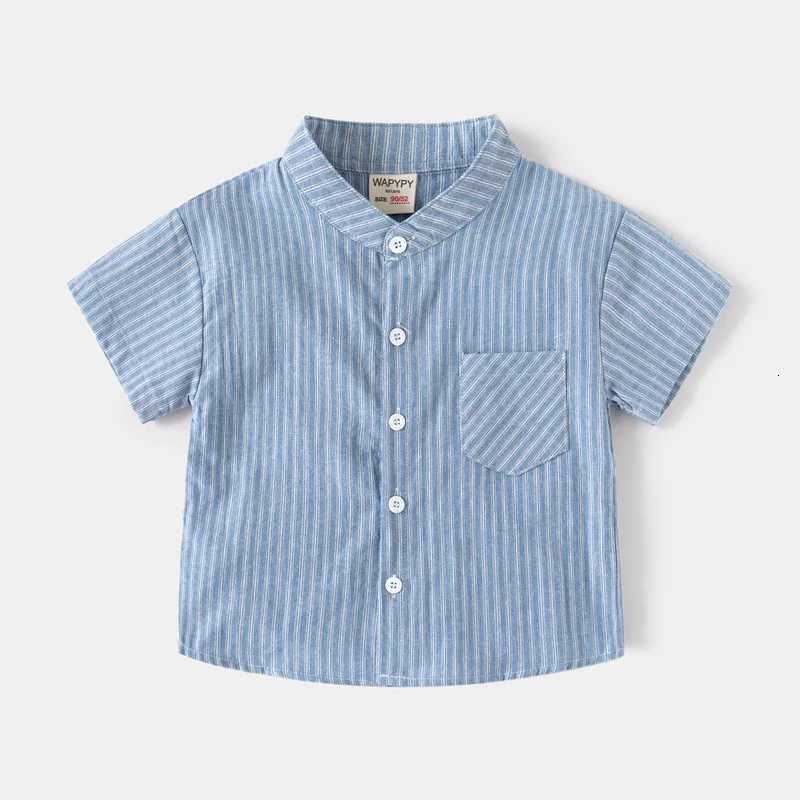 2025 Summer Children Striped Shirt Boys V-neck Short-sleeved Shirt Korean Version Style Baby Cotton Casual Top X250806
