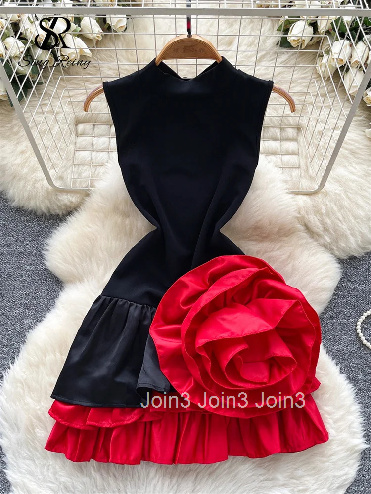 Senior Party Ruffles Short Dress Ladies Sleeveless 3D Floral Chic Vacation Dress Newest Streetwear Birthday Sundress