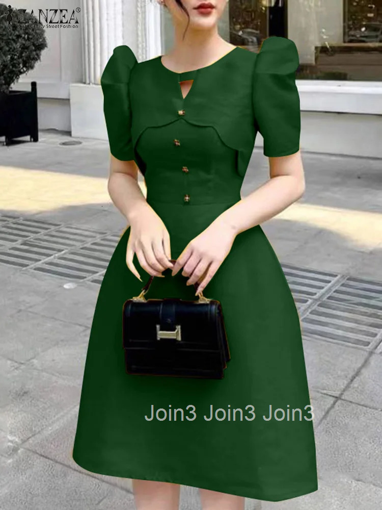 Elegant Party Dress Women Retro Hollow Out Patchwork Knee-Length Sundress Casual OL Work Robe A-Line Summer Vestido